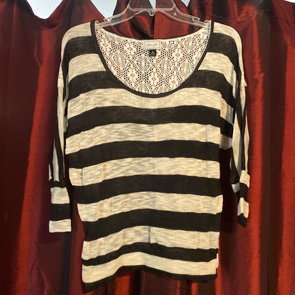 Striped knit and lace shirt